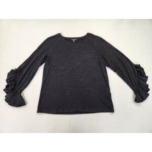 Banana Republic Top Women M Dark Gray Flutter Bell 3/4 Sleeve Stretch Scoop Neck